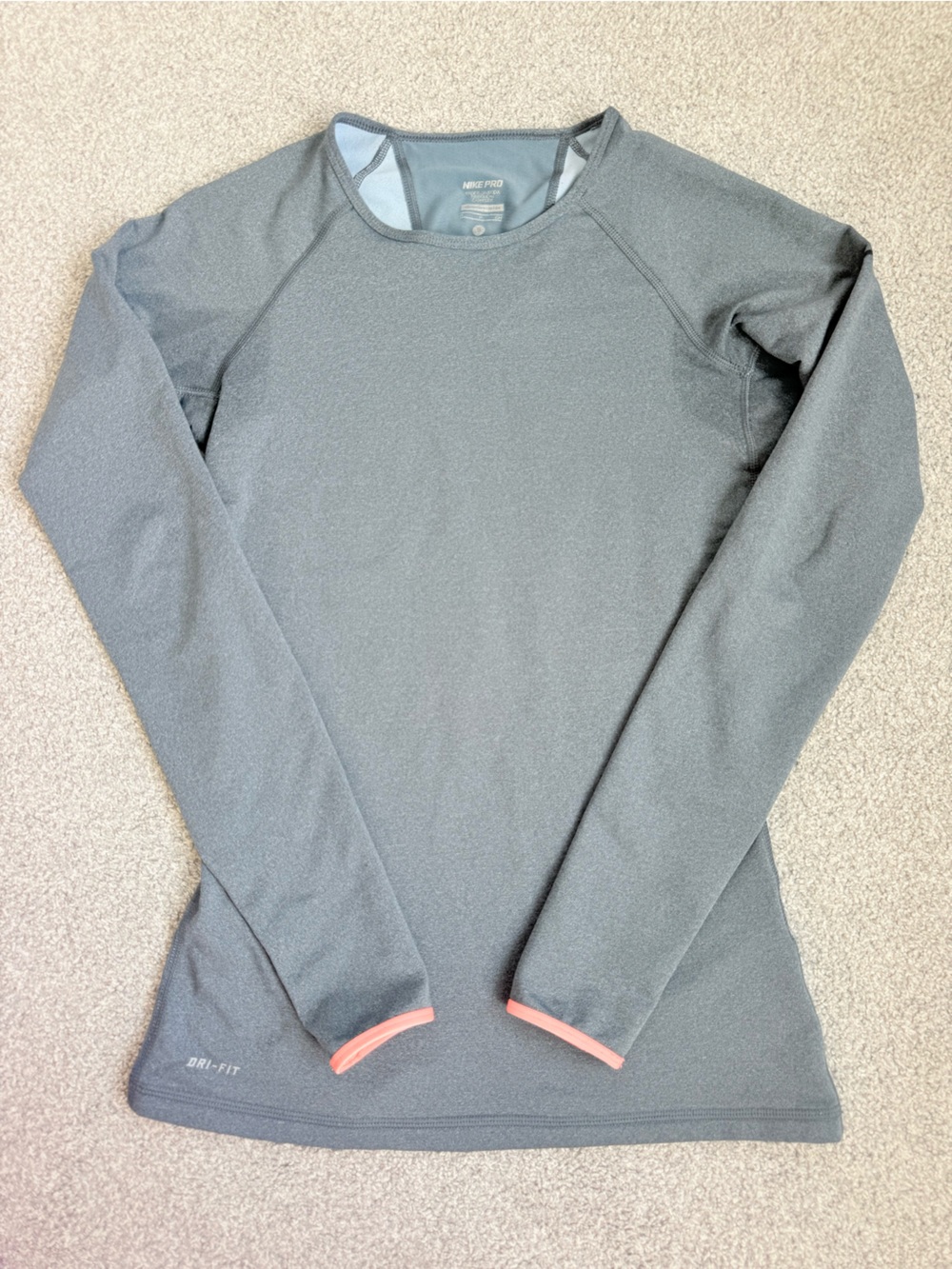 Nike Long Sleeve Performance Top - Charcoal with Coral Trim